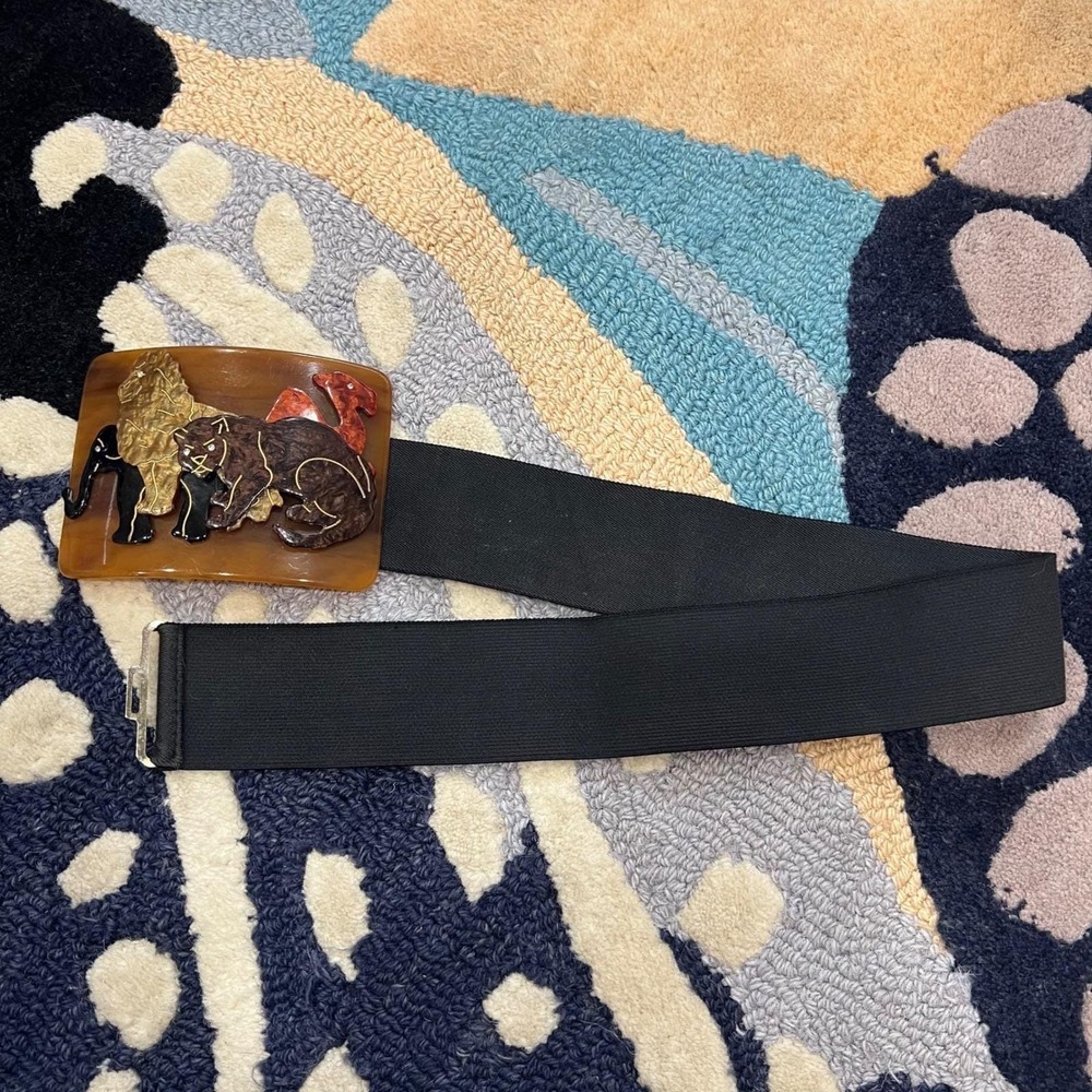 Vintage Safari Animal Resin Buckle Stretch Belt Lion Elephant Statement S-M - Picture 7 of 9